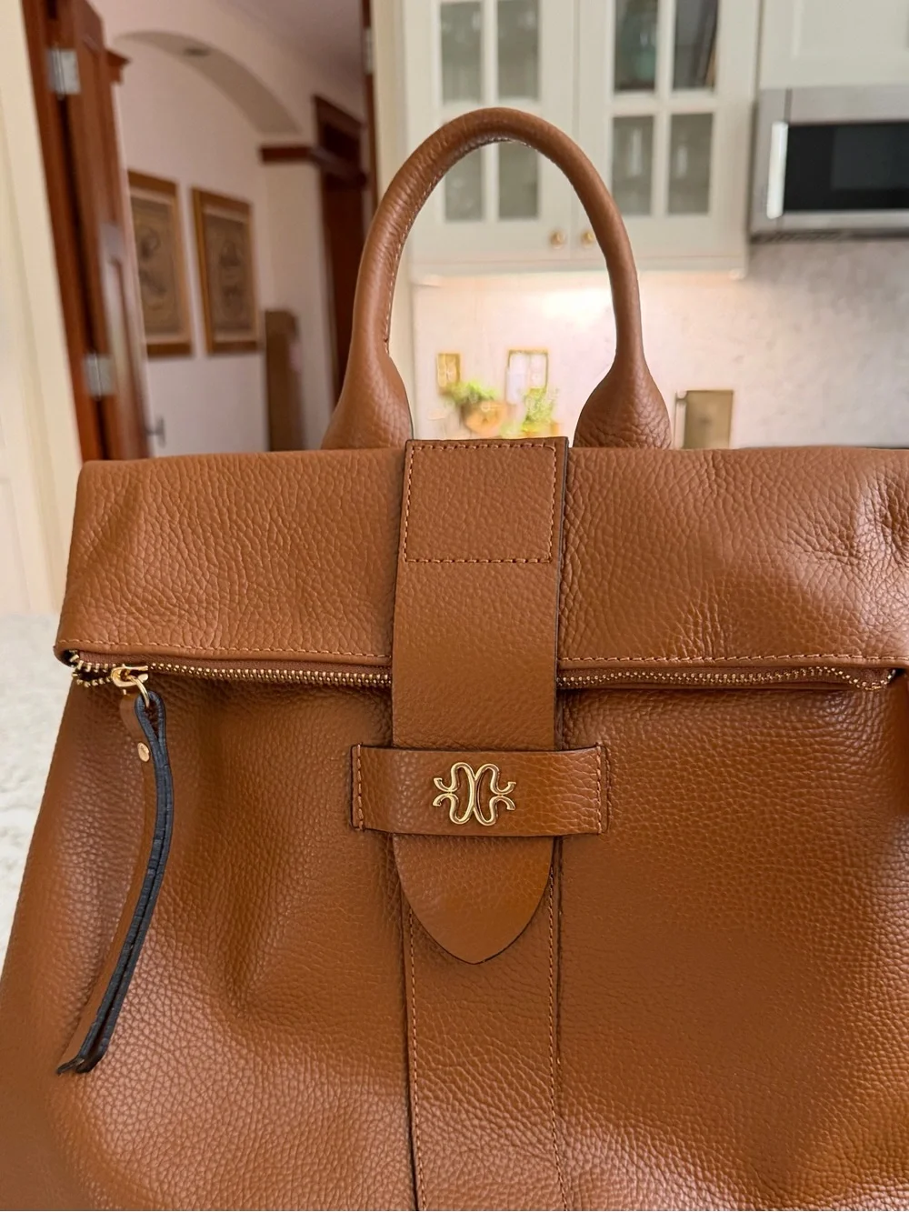 Stauer Pebbled Brown Leather Backpack with Gold Hardware